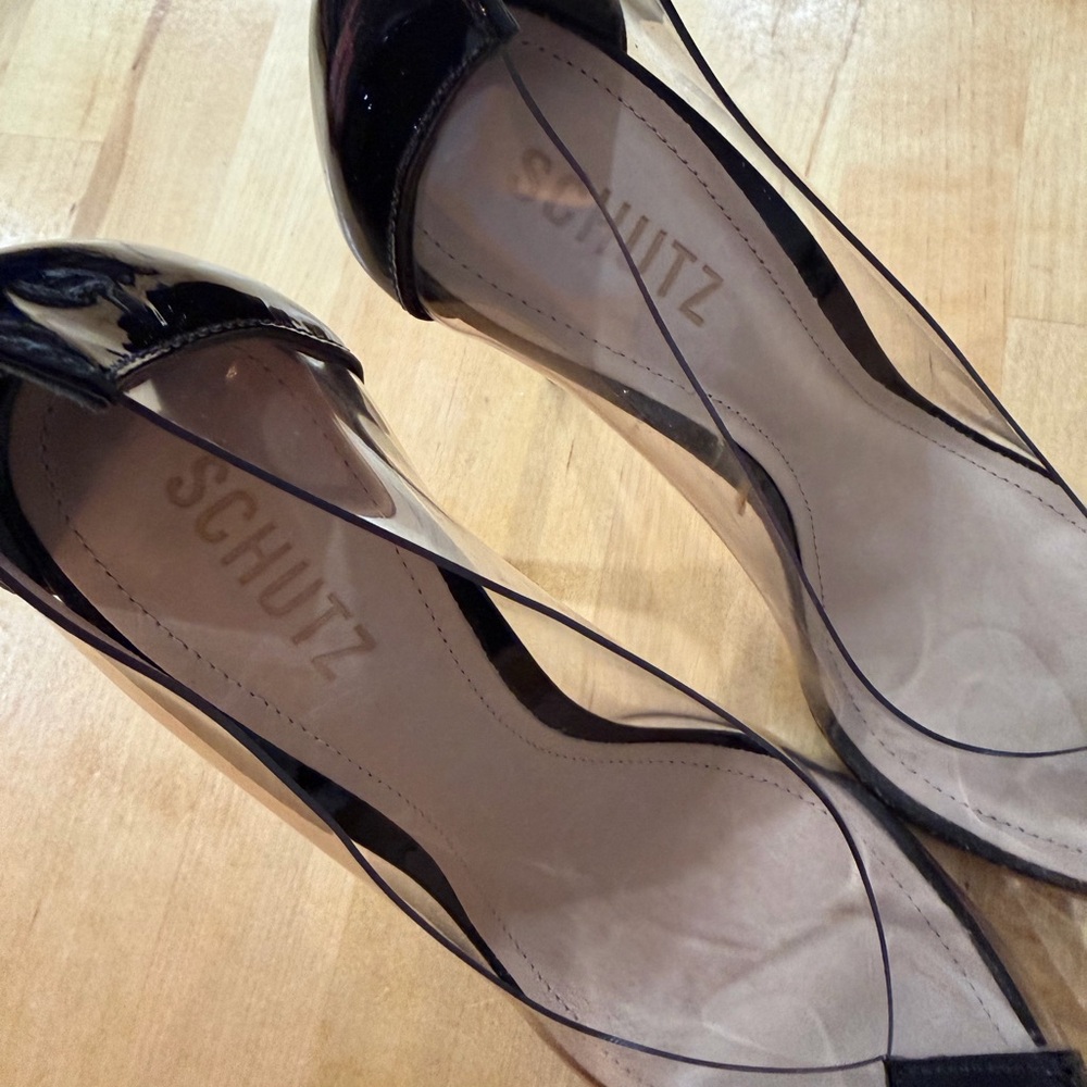 SCHUTZ Cendi Black Toe and Clear Vinyl Stiletto Heels - Picture 7 of 8